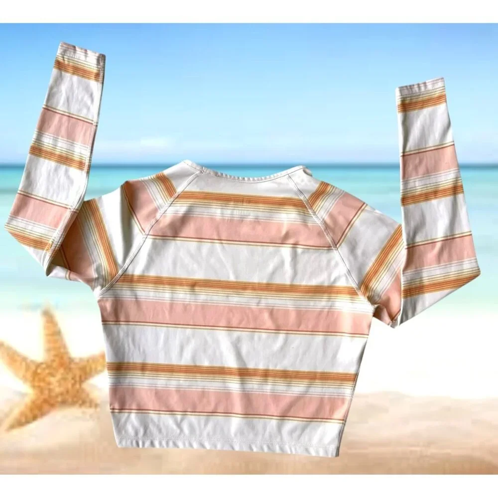 Salty Crew Long Sleeve Top Girls Large Striped Cream Refuge To Sea Beach READ